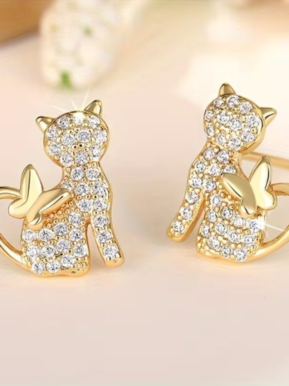 14K Gold Womens 2ct Diamond Cat Stud Earrings Ladies 14 K Silver Kitty Jewelry